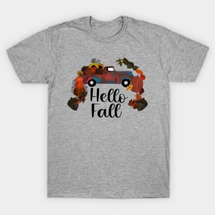 Hello Fall Rustic Blue Truck T-Shirt